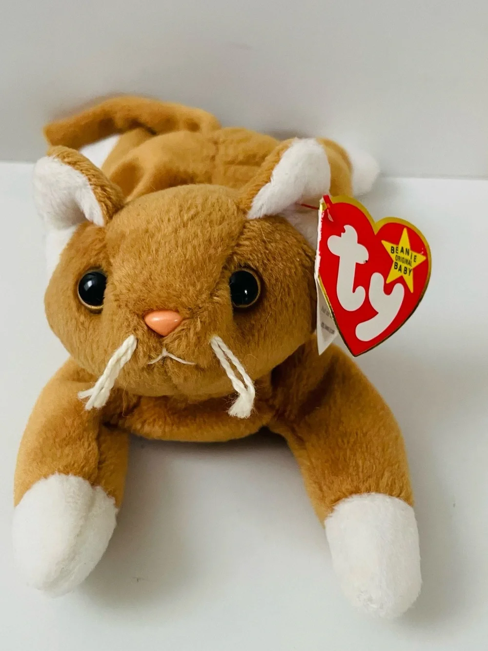 Ty Brown & White Cat Plush with Heart Tag